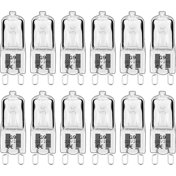 12 kpl G9 halogeenivalaisimia 28W 230V 2800K lämmin valkoinen 350Lm, kirkas kapseli halogeenivalot himmennettävät, ei vilkkumista, ei välkkymistä db