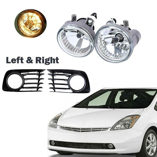 Par Frontlykter for tåkelys + Dekselsett for Prius 2004-2009 med Pære 81221-52070 81211-52070 [DB] black