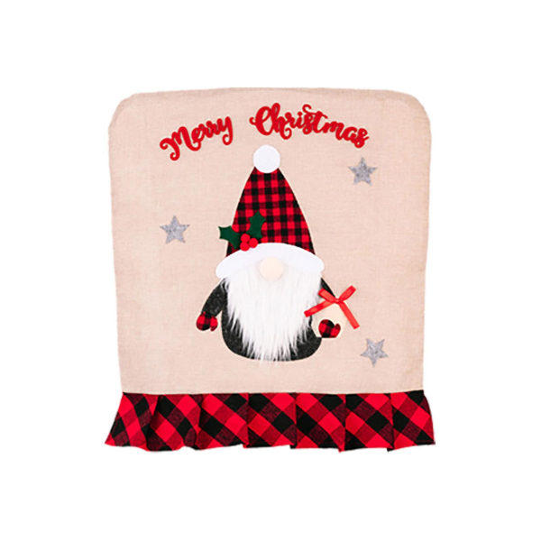 Merry Christmas Gnome Chair Cover Red Black Plaid Xmas Element Pattern [DB]