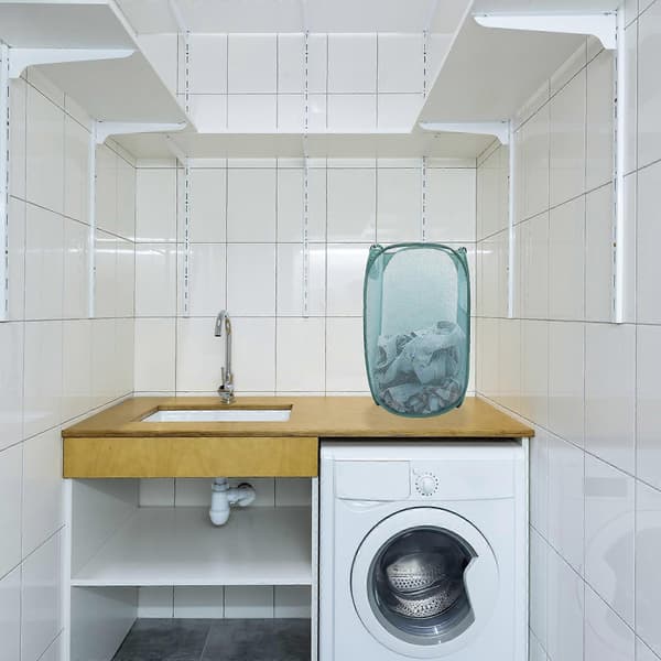 Vasketøjskurv i net, sammenklappelig, himmelblå til opbevaring af snavset tøj[DB]