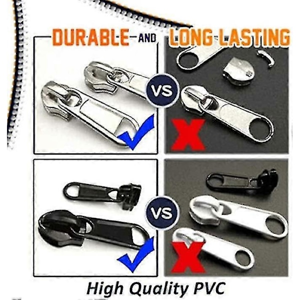 6-pack fasta dragkedjekläppar - dragkedjeglidare reparation, omedelbar dragkedjesats - avtagbar räddningsersättning [DB] black