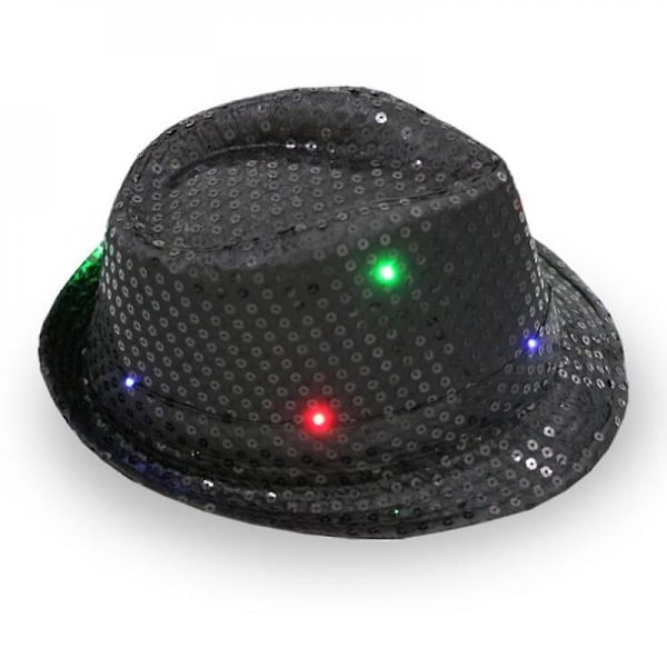 1 stk LED-lysende blinkende paljetthatt Jazz Barnedans Hip Hop Bryllup Fest Juldekorasjon Fest BEW [DB] Black