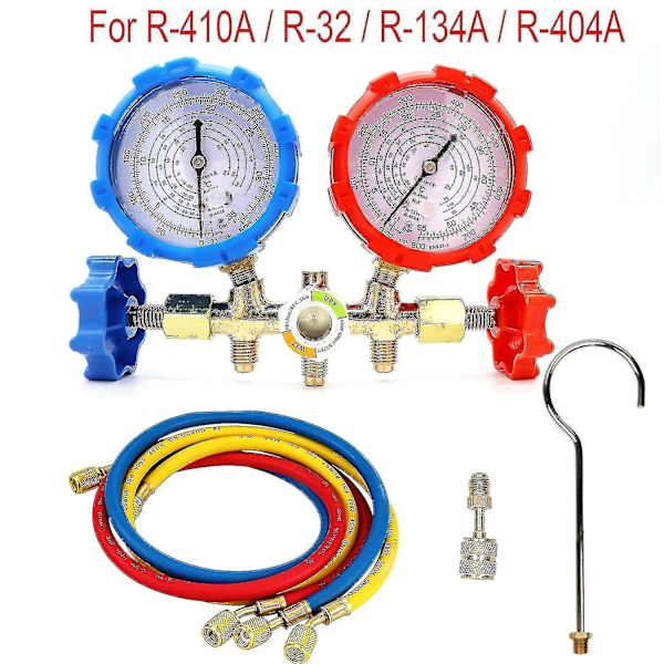 R410a 3-veis AC diagnostisk manifoldmålersett for Freon-lading passer til R32 R410a R-404a R-134a kjølemanifoldmåler luft [db]