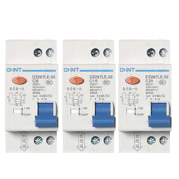 1 st CHNT CHINT DZ267LE-32 1P+N DPNL 6A 10A 16A 20A 25A 32A Jordfelsbrytare RCBO MCCB 36MM [DB] 20A 1P 1N