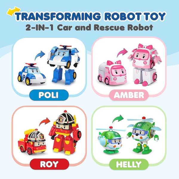 Robocar Poli Transformerande Robot, 4\" Transformerbar Actionfigurfordon Leksaksbilar Julgåva [DB] red