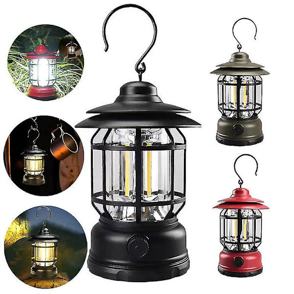 Utomhus COB-lykta Retro Campinglampa USB Laddningsbar Campinglykta Flamlampa {Db} Black