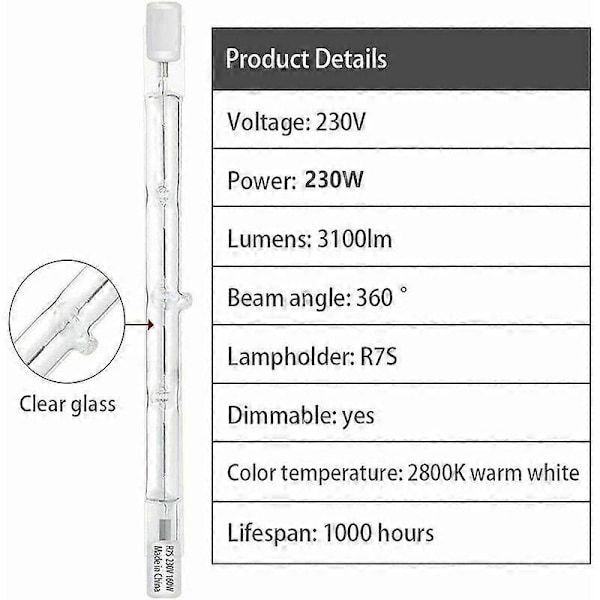 10 stk. R7S halogenlampe, 118 mm, 300 W, 230 V, R7S halogenstav, 118 mm, R7S halogenlampe, dimbar halogen stavlampe for bygglamper, arbeid [DB] style3867