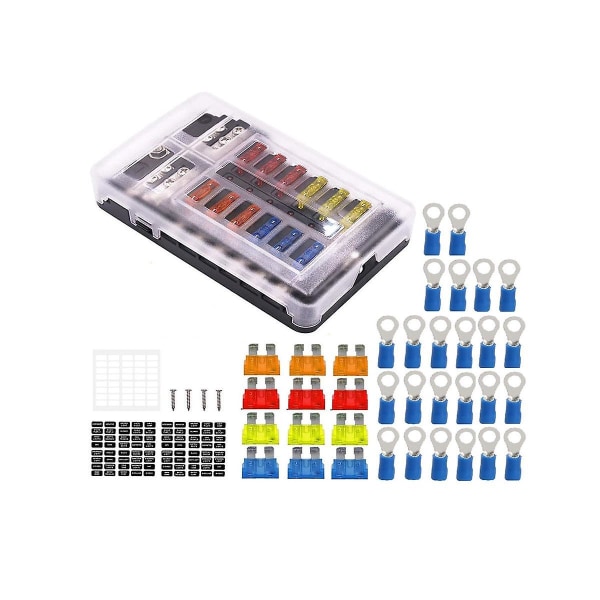 12v sikringsboks 12 krets sikringsbokssett, med LED-indikator med negativ marine sikringsboks for Dc12-24v bilbåt Rv lastebil