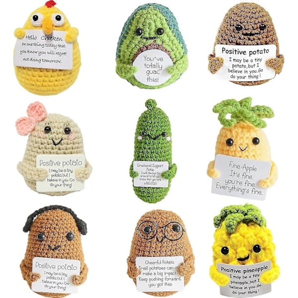 Mini Rolig Positiv Potatis, Mjuk Ull Stickad Leksak 3 Tum Söta Virkade Dockor med Positivt Kort Dekoration Stöd för Födelsedag [Db] A-9pcs