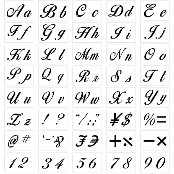 Set med 40 bokstäver stenciler för målning, återanvändbara plast stenciler med kalligrafi teckensnitt