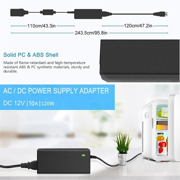 Billadapter for bil - Strømomformer AC-adapter DC 110V / 220V til 12V 10A Strømomformeradapter EU-plugg (FW) Black