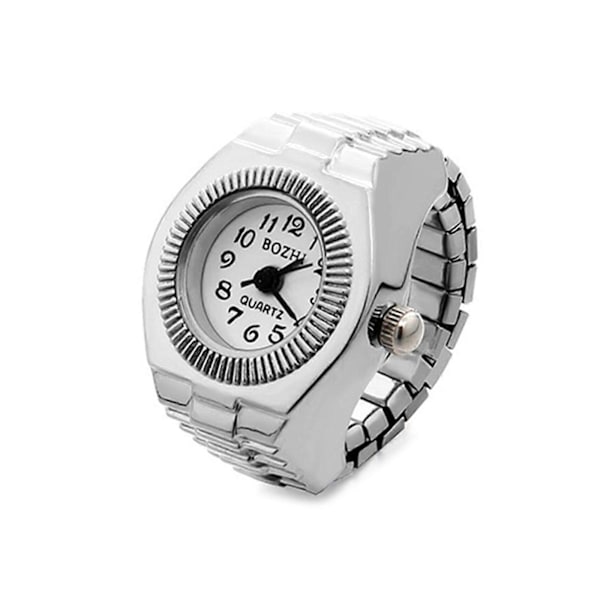 Ringklocka Fashionabel Kvarts Analog Rund Ring Kärleks Klocka Unik Elastisk Ring [DB] White
