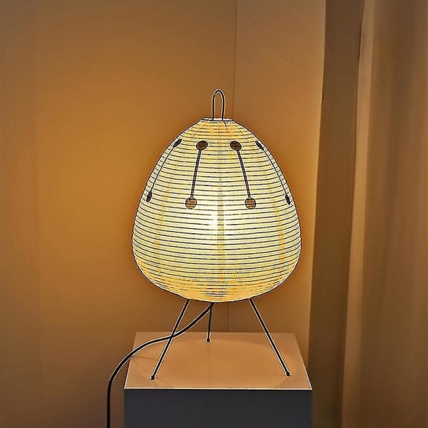 Japanese Creative Tripod Gulvlampe Soverom Sengebord Skrivebord Hvit rispapir bordlampe Home Hotel L [DB] Print Lamp US Plug