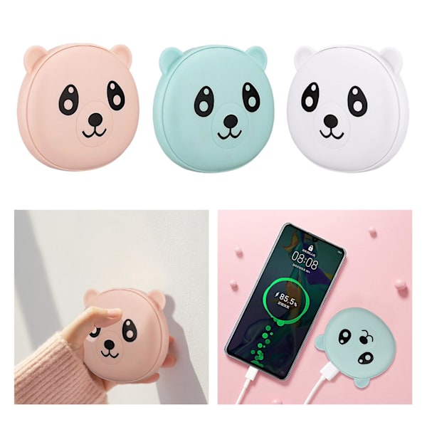 Söpö sarjakuva Panda Karhu Talvi Mini Kädenlämmitin 2 In 1 3600mah Ladattava Tasku Mobiili Virtapankki Uudelleenkäytettävä Sähkökäyttöinen Käsinlämmitin  [dB} White