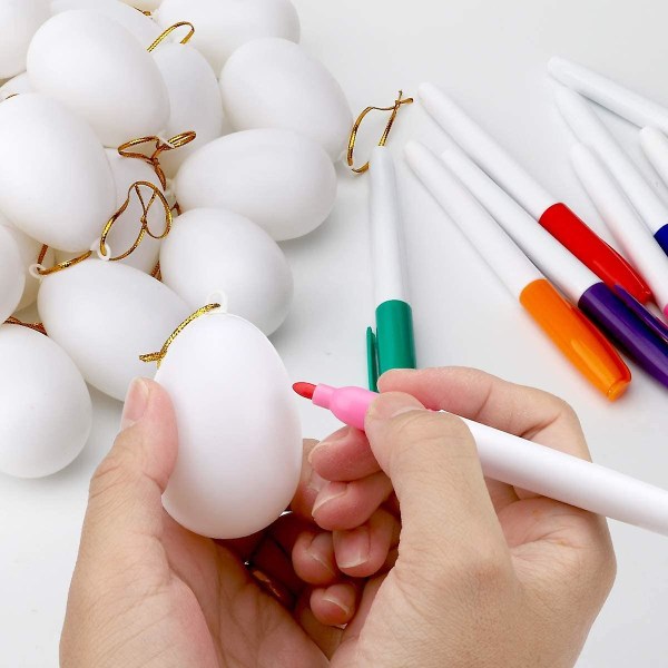30 kpl valkoisia tyhjiä pääsiäismunia 8 kynällä, riippuvat muoviset pääsiäismunat köydellä, keinotekoiset koristemunat juhlaan