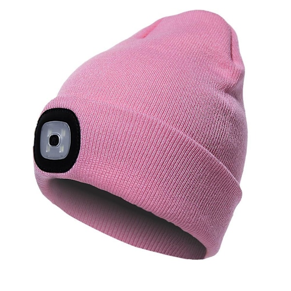 Pipo Hattu Valolla ja Punaisella Varoitusvalolla, USB-Latautuva LED-Valoinen Pipo, Kädet Vapaat Päälampun Hattu, 1kpl pink