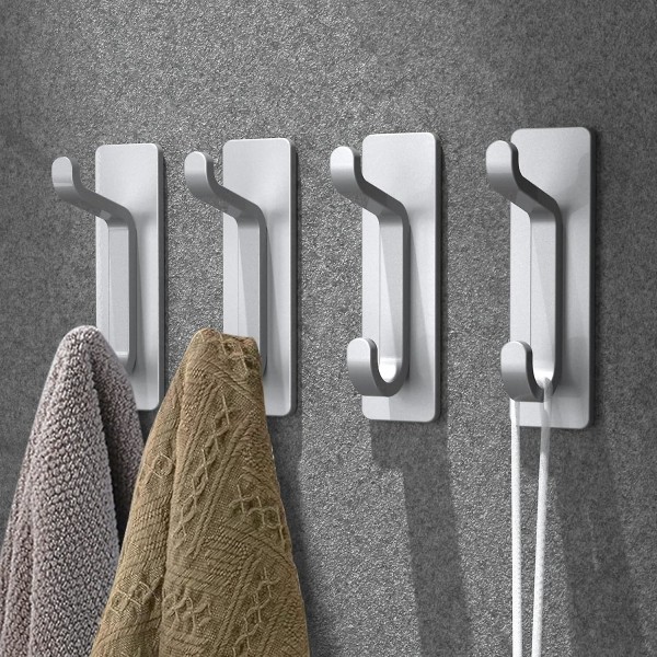 Självhäftande väggkrok, handdukshållare för badrum, kökshanddukshängare, väggfäste utan borrning, vattentät, rostfri, silver, 4 stycken