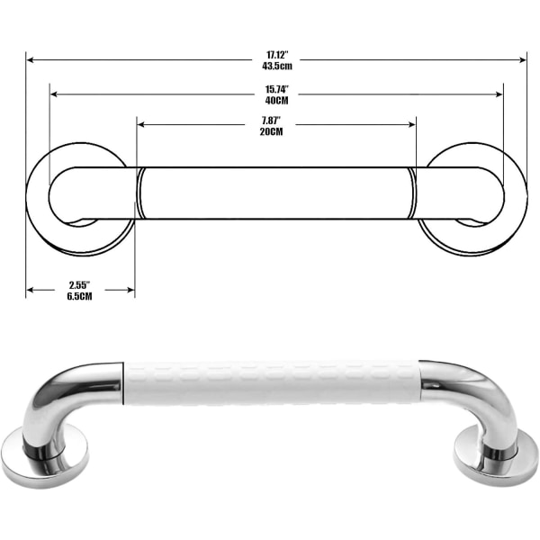 White Safety Bathtub Handle, Non-slip, With Fluorescent Light, Wall-mounted Stainless Steel Grab Bar, For Bathroom Toilet Handle (40cm)