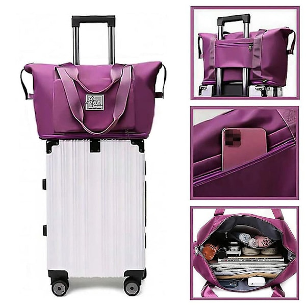 Stor kapasitet sammenleggbar reiseveske, lett utvidbar reise duffel bag, treningsbag Weekender overnatting bag gaver DB Dark Purple