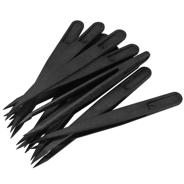 10 Pcs Black Plastic Tip Head Anti Static Tweezer 12cm Length