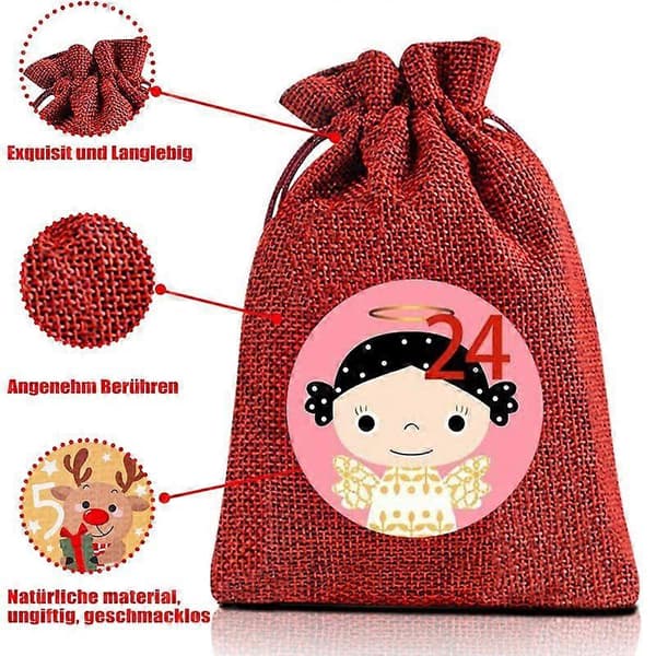 Kompatibel julehør gavepose, adventskalender, slikpose, børns store gavepose, nedtælling 1-24 stofpose [10*14cm] Juleadv[DB]