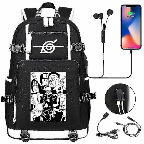 Anime Naruto Akatsuki Itachi Sharingan Ryggsäck Usb Cahrge Gymnasieelever Skolväska Kapacitet Resa Laptop Axelväskor DB Clear