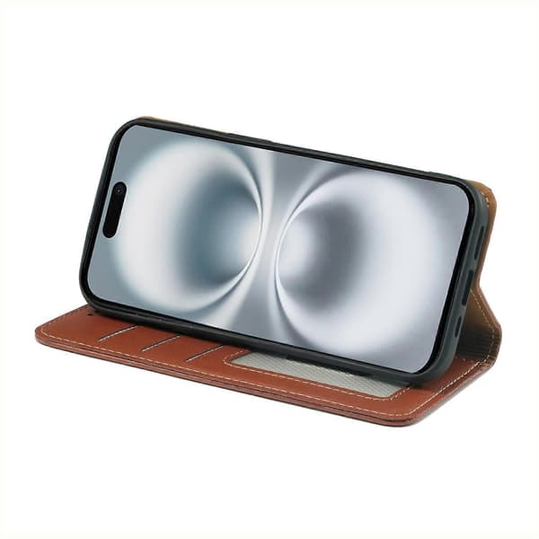 Til iPhone 16 Etui Wallet RFID-blokering Læder Telefon Cover Stærk Magnetisk Lukning [DB] Multicolor Brown