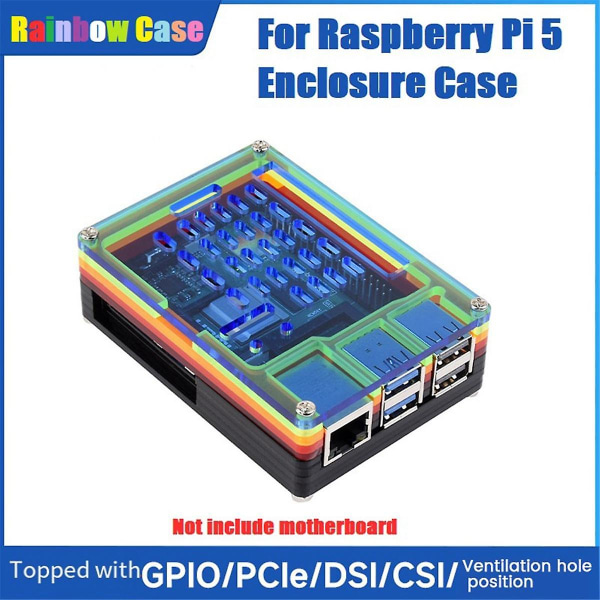 For 5 kabinetter Transparent Rainbow Protective Case Gpio Pcie [DB]