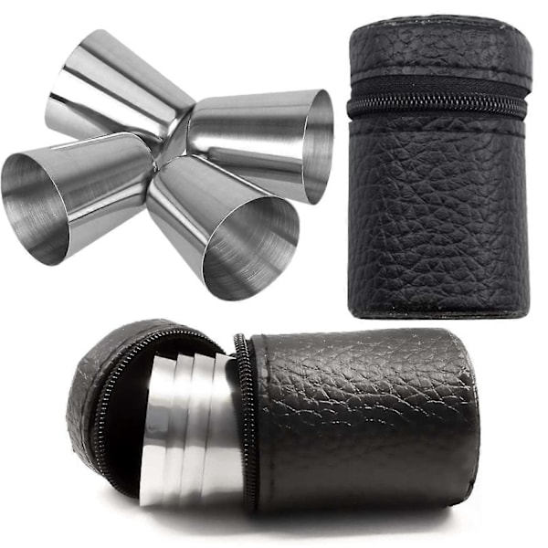 4-pack rostfritt stål dricksglasset Schnapps-glas Oslåeligt Bärbar Mini-shotglas för Camping Resor Utomhus med Läderfodral db
