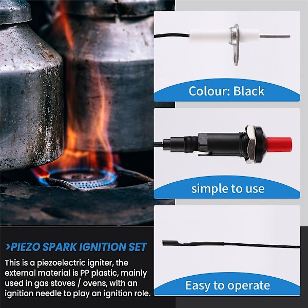 Piezoelektrisk tändsats med kabel 1000 mm lång tryckknapp kök för gasspisar ugnar  [dB} Black