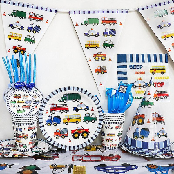 Cartoon Car Party Plate Napkins Tablecloth Cup Construction Vehicle Birthday Party Supplies Disposable Tableware Cake Decor Db