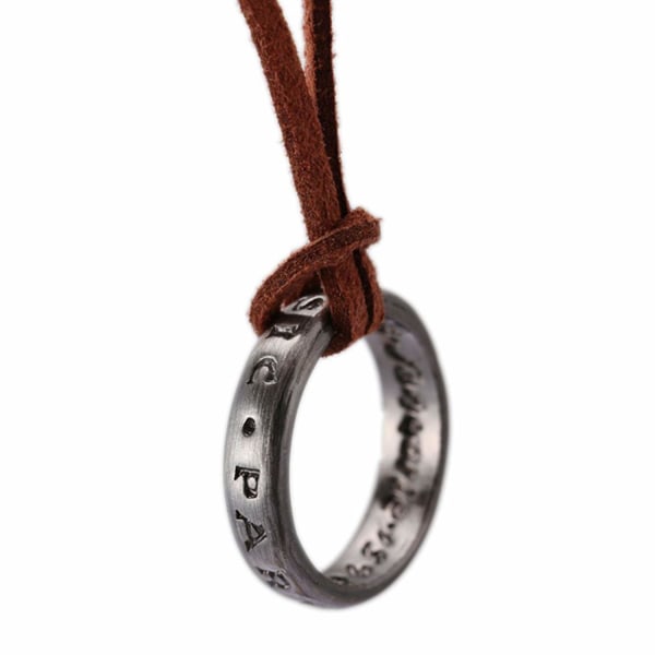 Unisex Uncharted 4 Nathan Drake Ring hängande halsband med justerbar brun läderkedja
