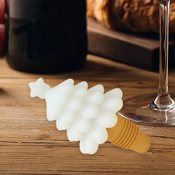 Julgransflaskpropp, återanvändbar silikonvinpropp, julchampagneproppar, vintillbehör för flaskor K[DB] White.