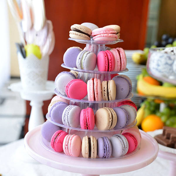 Rund macaron-torn 6 våningar transparent tårtställ för bröllop födelsedagsfest dessert bakverk displayställ