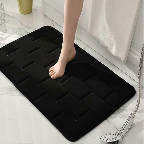 Memory Foam Bademåtte Skridsikker 80x50 cm Sort Badeværelsestæppe db
