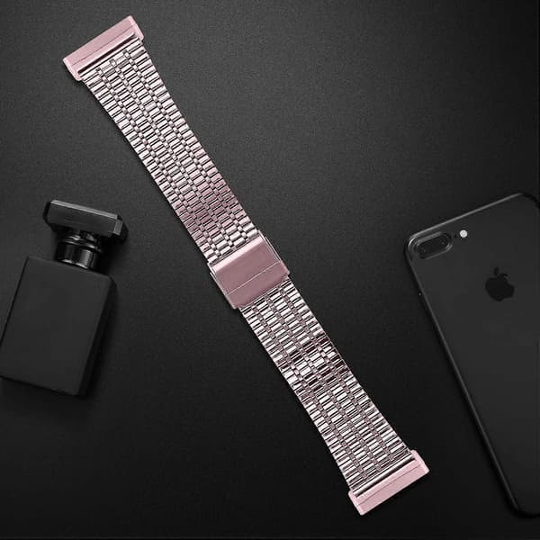 Urrem i rustfrit stål med 7 perler og dobbeltspænde til Fitbit Versa 4/Sense 2 [DB] Multicolor Rose Pink