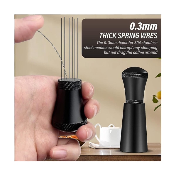 Alloy Kaffefordeler Omrørere Med Stativ, 0,3 Mm Tykt Rustfrit Stål 7 Nåle Værktøj Espresso Distribution Sort