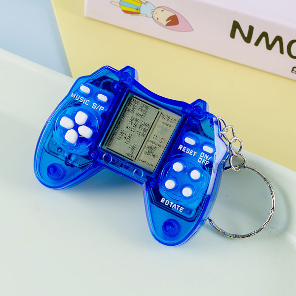 Mini handhållen elektronisk Tetris-spelkonsol leksak klassisk nostalgisk spelkonsol nyckelring hänge [DB] transparent blue