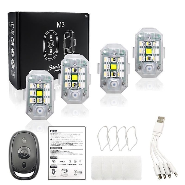 Bil Strobe Lys M3 Motorcykel Flash Led Anti-kollisions Advarselslampe Vandtæt Trådløs Fjernbetjening Til Bil Cykel [DB] color04 4 lights with remote control