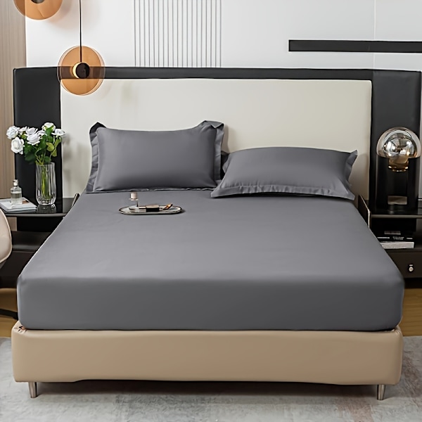 3-delt sengetøysett i ensfarget, mykt, hudvennlig og pustende materiale, for soverom, maskinvaskbart (1*laken + 2*putevar, uten kjerne) [DB] Deep Grey 150cm*200cm