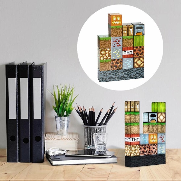 Minecraft Block Building Light 16 Rearrangeable Light Blocks And Bedrock Base Minecraft Bedroom Accessories Lamp Night Light Gifts [DB]