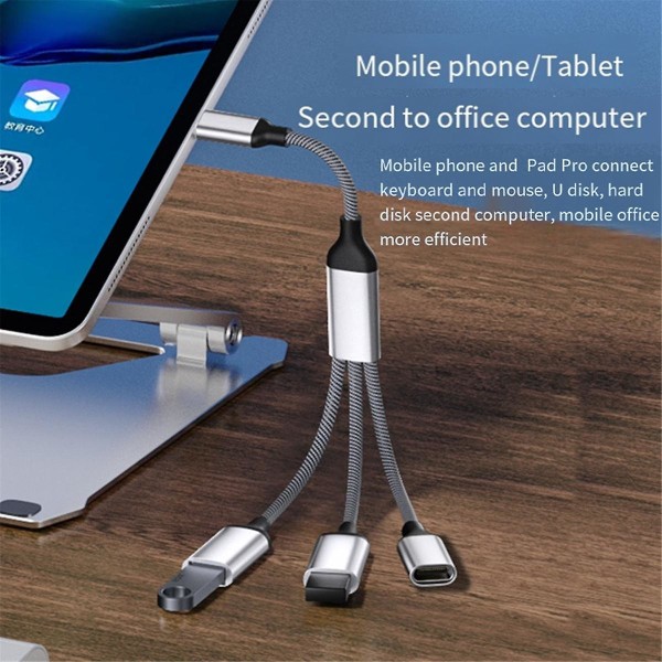 USB-jakokaapeli, datan ja virran jakosovitin, USB C OTG -kaapeli, puhelimen sovitin, puhelimelle, kannettavalle tietokoneelle, tabletille db BlackSilver