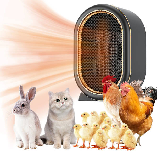 Hundkoja Värmefläkt med 2 Modulermotermostater, 800W/1200W Elektriska Husdjursvärmare Vinter, För Utomhus Hönshus Inomhus Bärbar Växthusvärme db Black