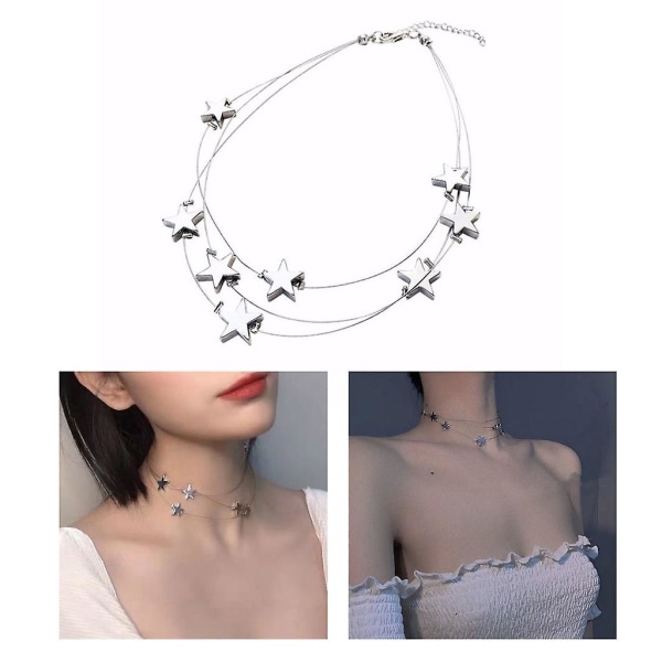 Søt kul krage halskjede flerlags stjerne sjarm choker halskjede mote smykker elegant kragebein kjede halskjede