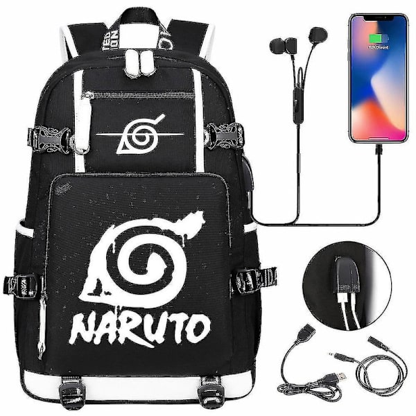 Anime Naruto Akatsuki Itachi Sharingan reppu USB-latauksella, lukiolaisille, koululaukut, tilavuus, matkalaukku, kannettavan tietokoneen olkalaukut DB Sky Blue