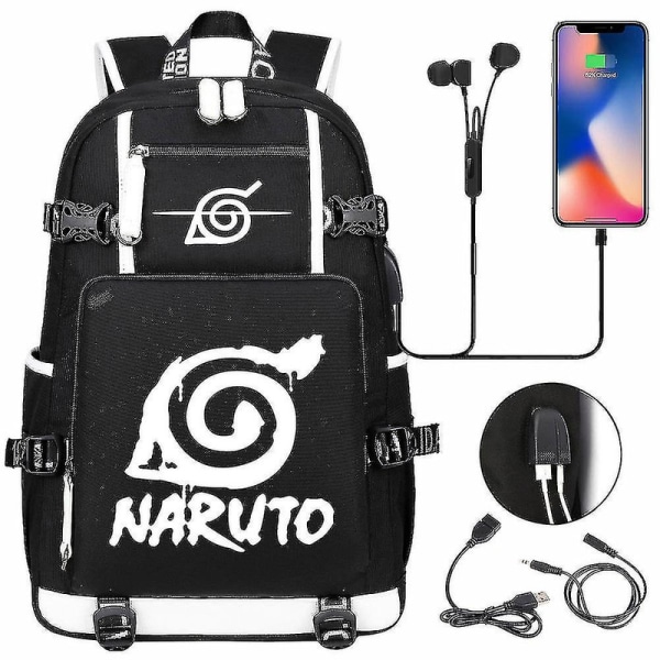 Anime Naruto Akatsuki Itachi Sharingan Ryggsäck Usb Laddning Gymnasieelever Skolväska Kapacitet Resa Laptop Axelväskor DB Sky Blue