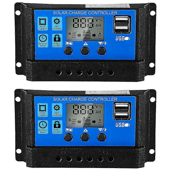 2 stk. 30a Solcelle Batteri Controller 12v/24v Solpanel Ladecontroller Jordet Solpanel Kontrol [DB] As shown