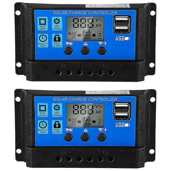 2 stk. 30a Solcelle Batterikontroller 12v/24v Solcellepanel Ladekontroller Jordet Solcellepanel Kontroll [DB] As shown