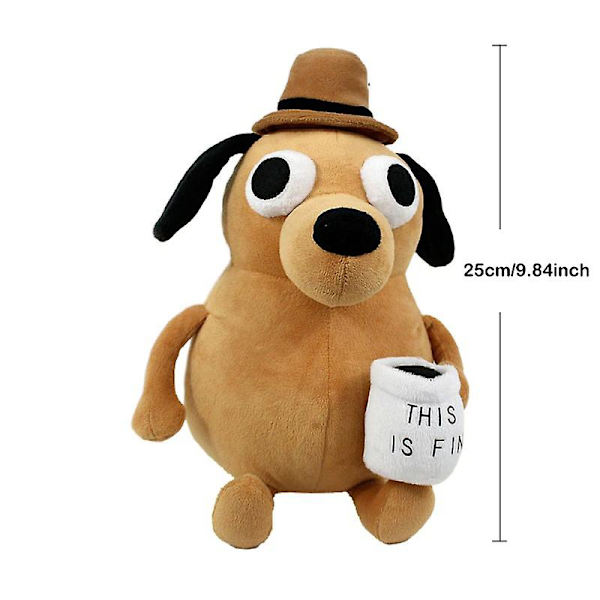 25cm This Is Fine Meme Hund Plys Kaffe Kop Plys Legetøj Dukke Gave Ornament [DB] Brown 25cm