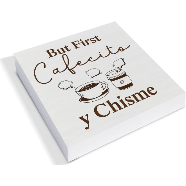 Cafecito Y Chisme treboksskilt for kaffebar og kjøkkeninnredning